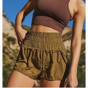 Free People FP Movement Shorts Small Green Nylon Built-in Brief Workout Gym Run